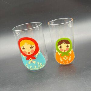 Russian Doll Nesting Glass Cups Tumblers Fred Babushkups 2010 Set Of 2 Kitschy